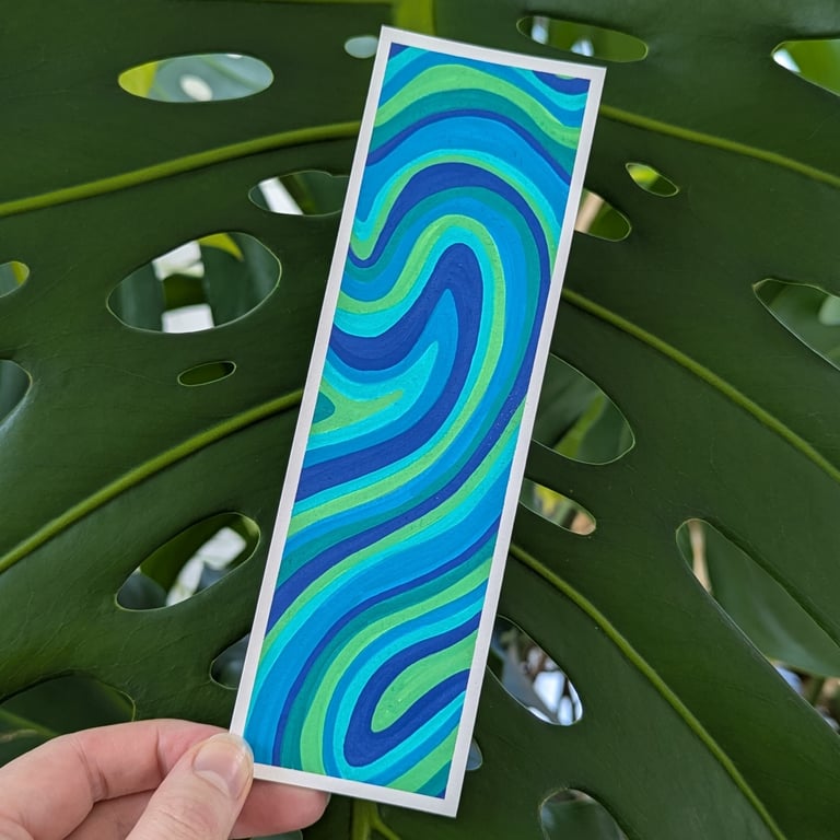 Handmade Blue and Green Swirl Bookmark