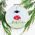 SIDNEY SPIDER 5" Hoop Embroidery Kit - spider mushroom flowers 