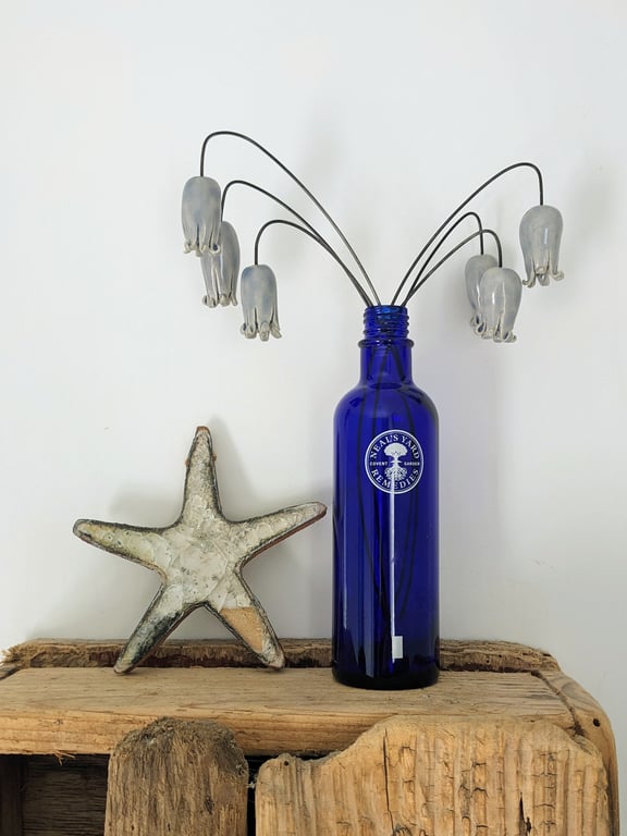 Perfectly Imperfect - Ceramic Bluebell Flowers, Two stems (Three Flowers) 