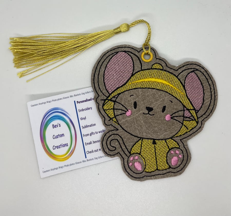 Mouse in a hat Embroidered Bookmark, 
