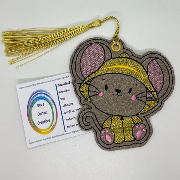 Mouse in a hat Embroidered Bookmark, 