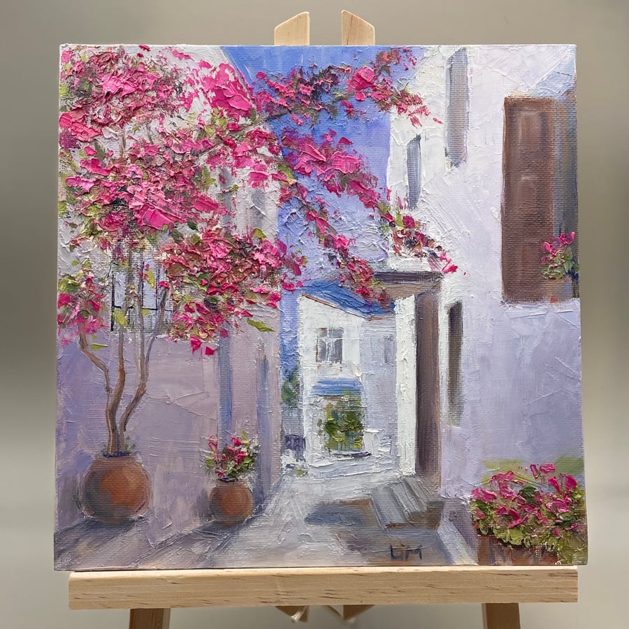 Bougainvillea Painting on Canvas Original Oil Artwork Floral Wall Art Landscape 
