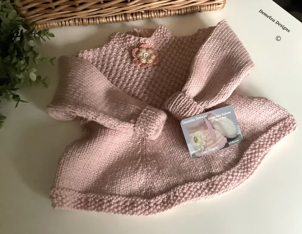 Designer Hand Knitted Baby Girl's  Peach Tunic Jumper-Dress  6-12  months size 
