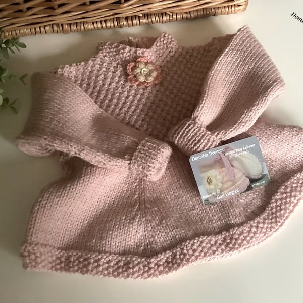 Designer Hand Knitted Baby Girl's  Peach Tunic Jumper-Dress  6-12  months size 