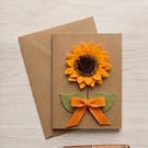 Handmade 3d felt sunflower card. Blank greeting card for all occasions 