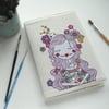 A5 freehand embroidered floral zombie lady sketchbook - lilac