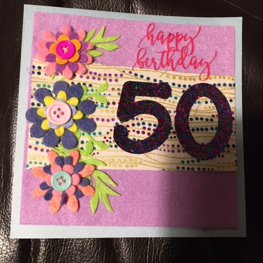 50th birthday card - Floral pretty design - can be personalised