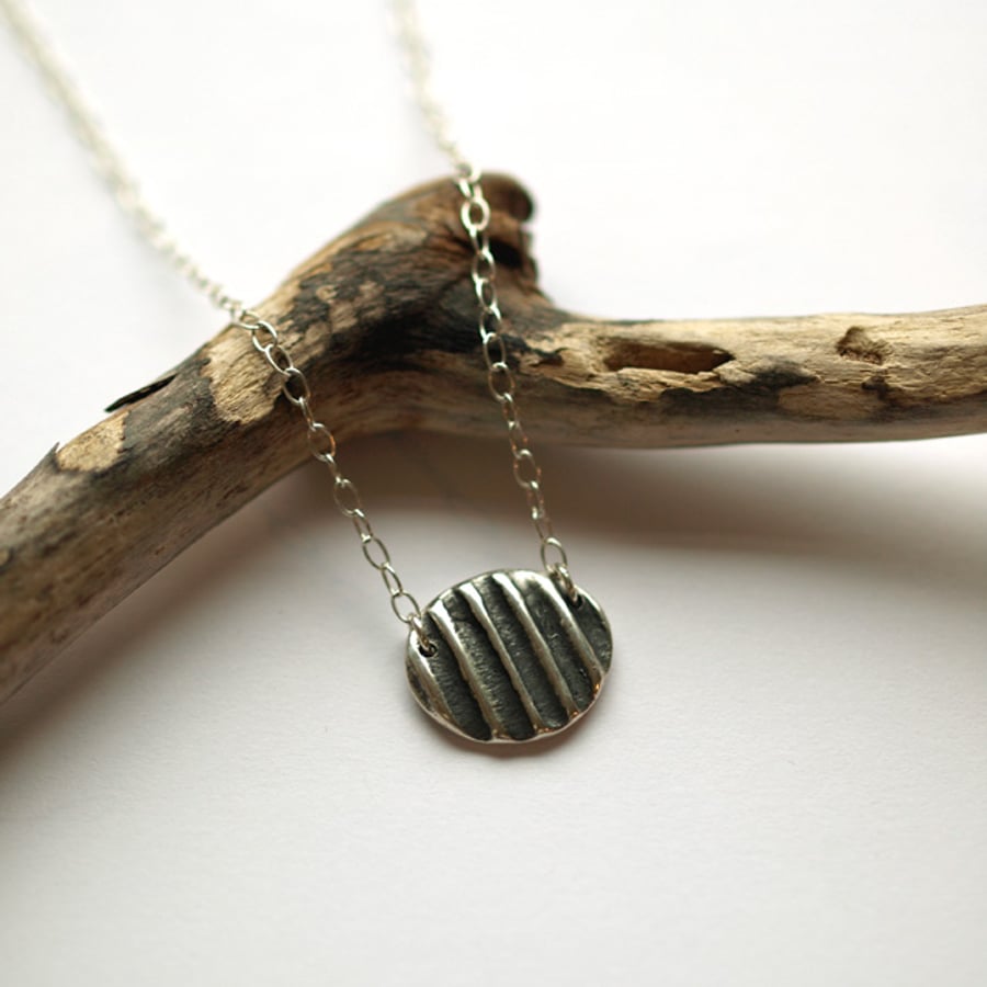 SALE 50% OFF - Ridged Silver Oval Necklace