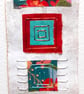 Pretty Patterned Teal Turquoise Green Red Handstitched Geometric Small Artworks - Image 3