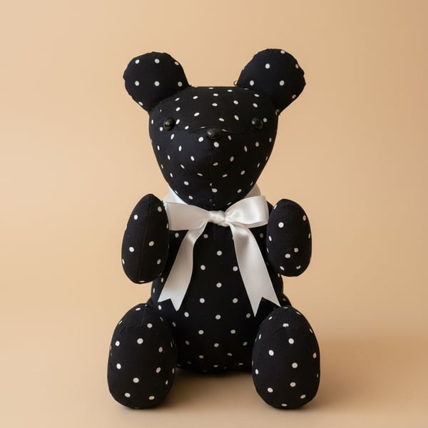Custom Handmade Teddy Bear -  Polka Dot Print with Bow
