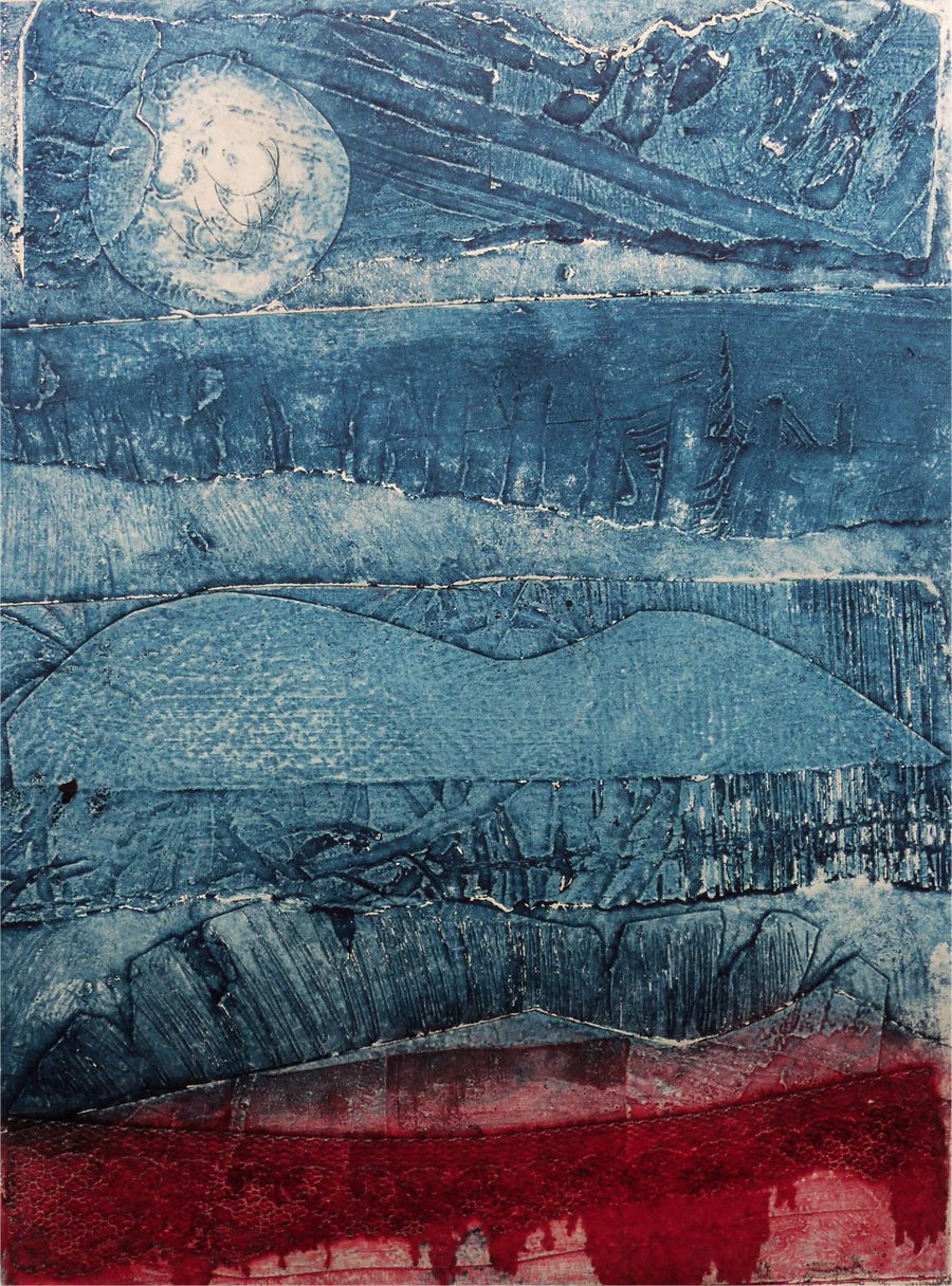 Original Collagraph  - Moon Sky