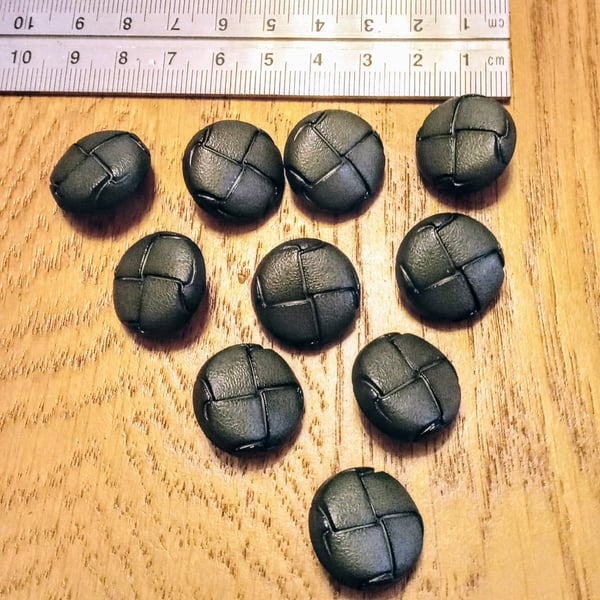Pack of 10 quality LEATHER LOOK shafted BUTTONS, dark olive for knitting project