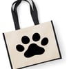 Pet Paw Print Large Jute Classic Shopper Canvas Bag - Dog Lover Gift