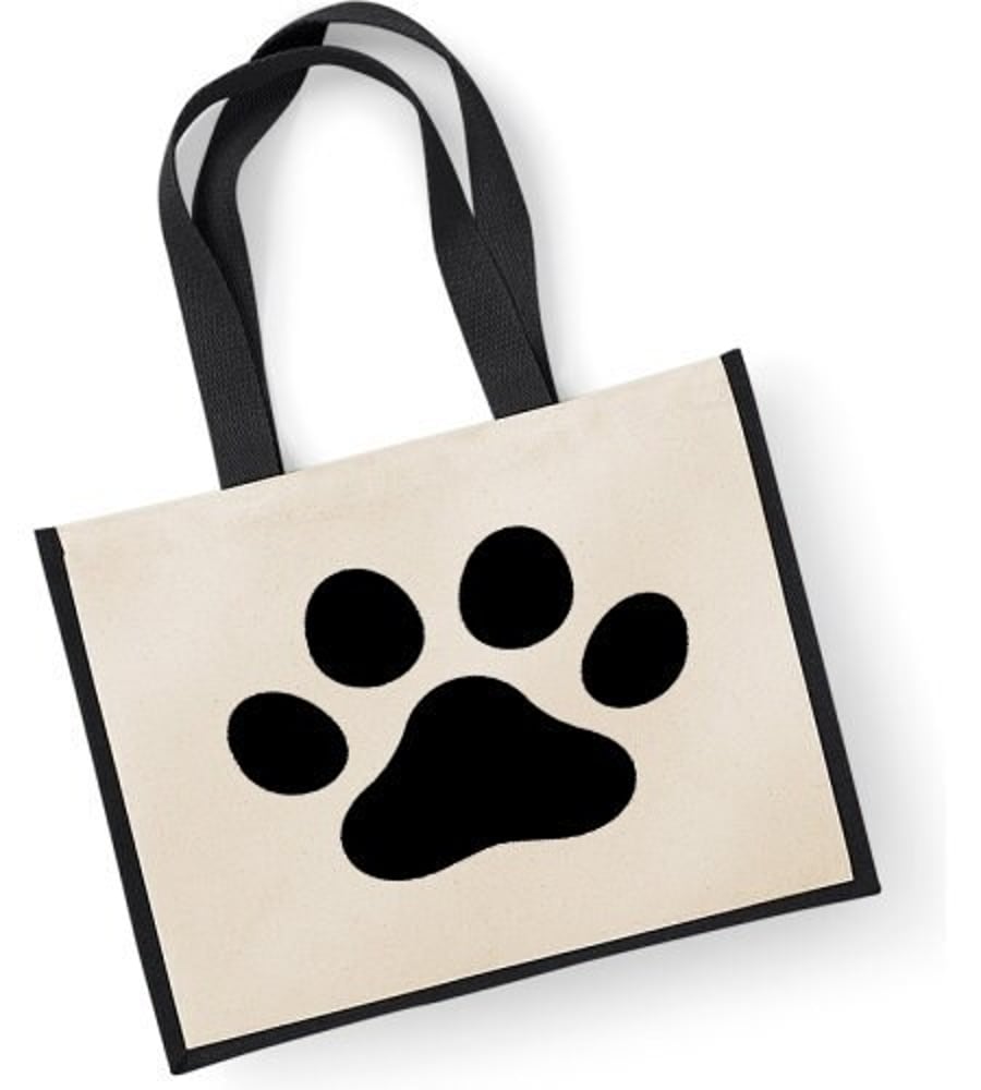 Pet Paw Print Large Jute Classic Shopper Canvas Bag - Dog Lover Gift