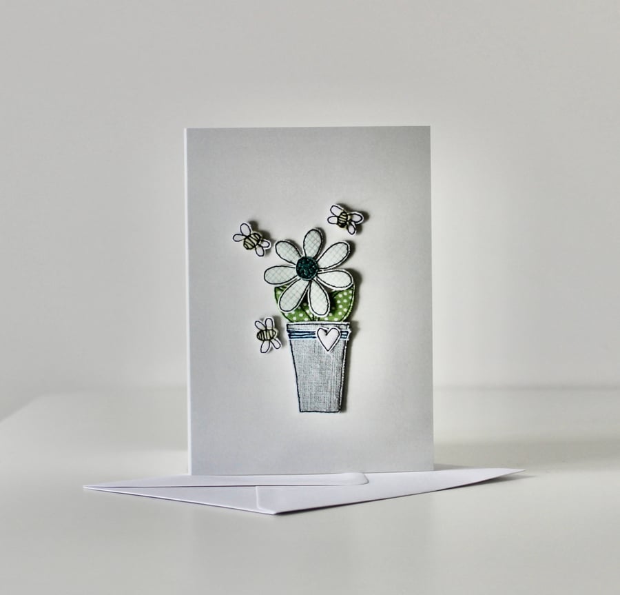 'Flowerpot with Bees' - Printed Card