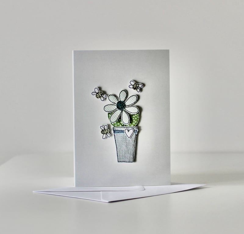 'Flowerpot with Bees' - Printed Card