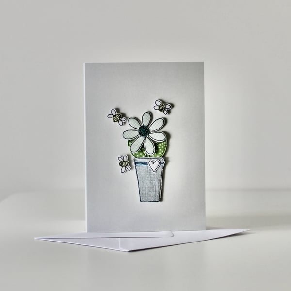 'Flowerpot with Bees' - Printed Card