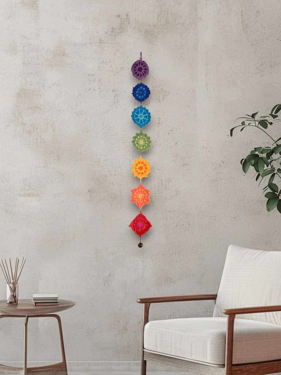 Crochet chakra wall hanging