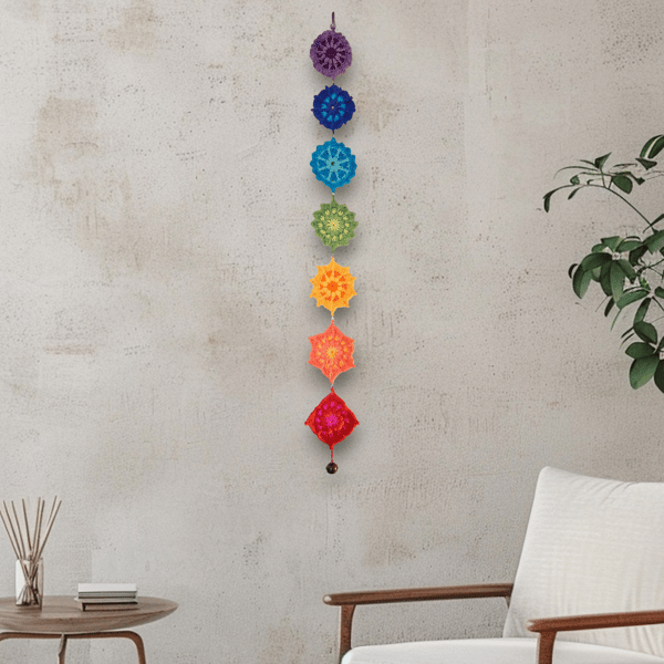 Crochet chakra wall hanging