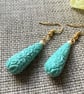 Turquoise & gold drop earrings with floral pattern, SALE - Image 2