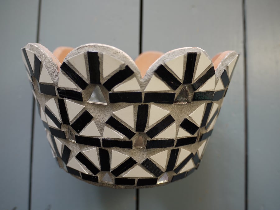 black and white design mosaic pot