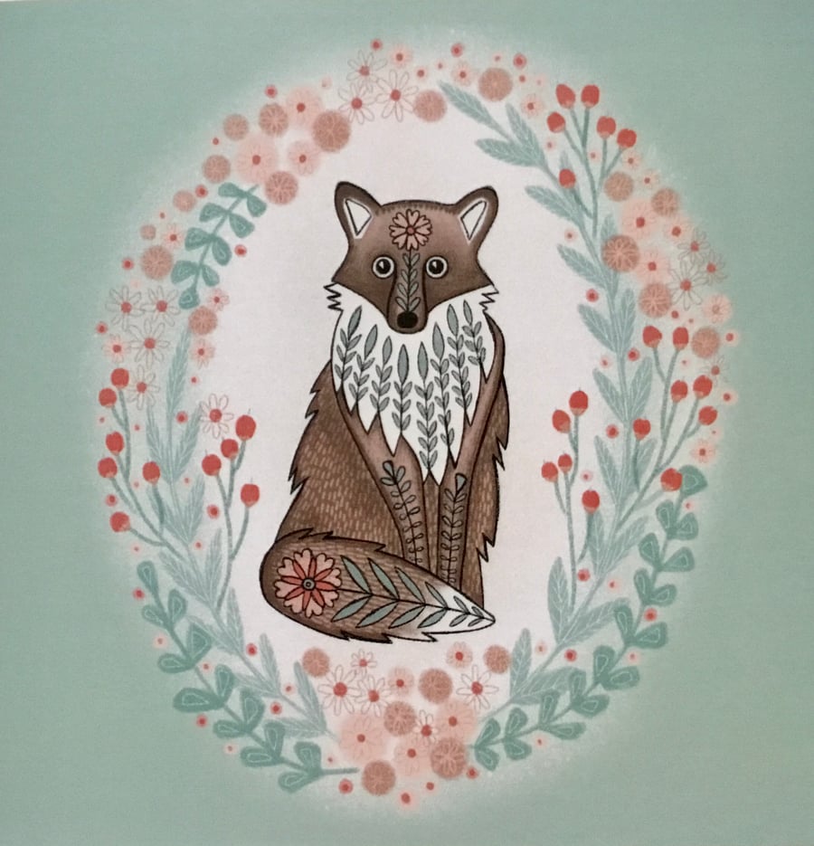 Flower Fox, small blank card