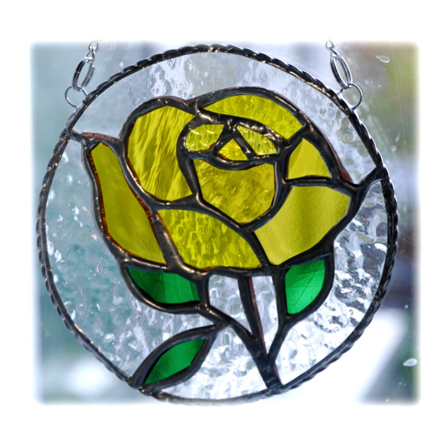 RESERVED Rose Ring Suncatcher Stained Glass Yellow 012