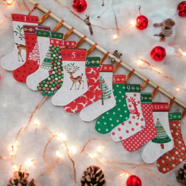 Handmade Reusable Advent Stockings Set - Deer
