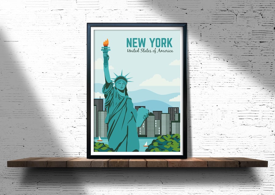 New York retro travel poster, New York travel print, USA travel art