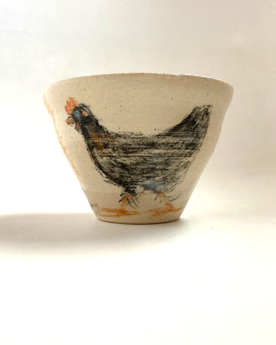 Small cup with hens and fox