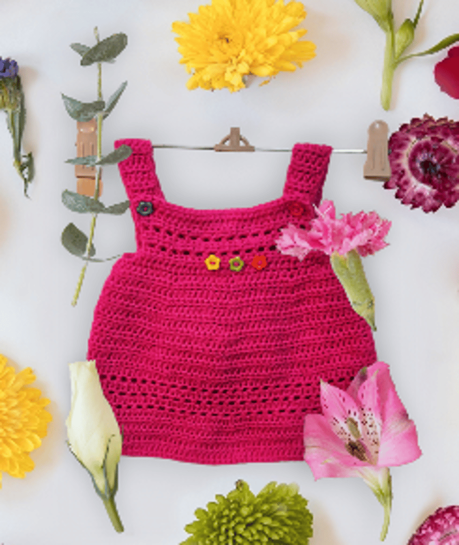 bright baby girl crochet pinafore, 0-3 months