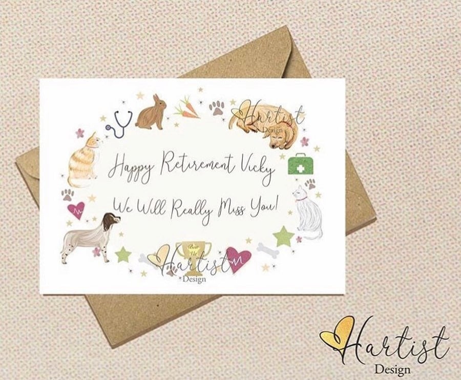 Personalised Vet Animal Veterinary Nurse Doc card, illustrated and hand finished