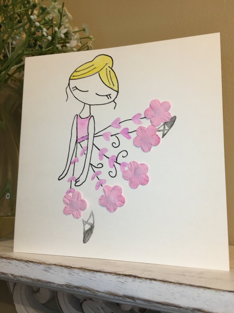 Birthday Card - Ballerina Card - Hand Painted Card