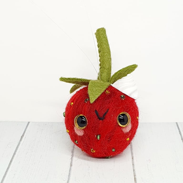 Needlefelted Strawberry and Cream Hanger 1