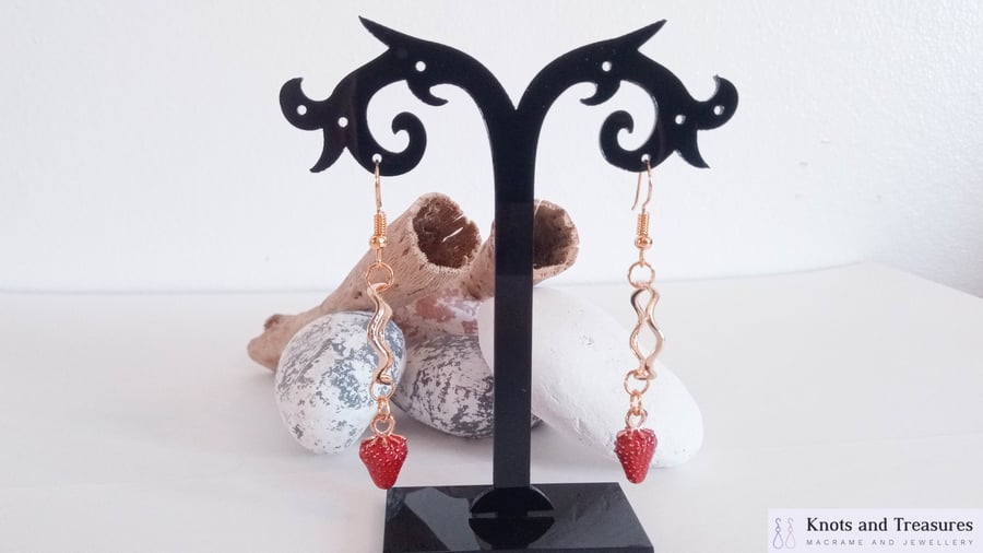 SALE Strawberry and Wavy Hoop Gold Plated Earrings