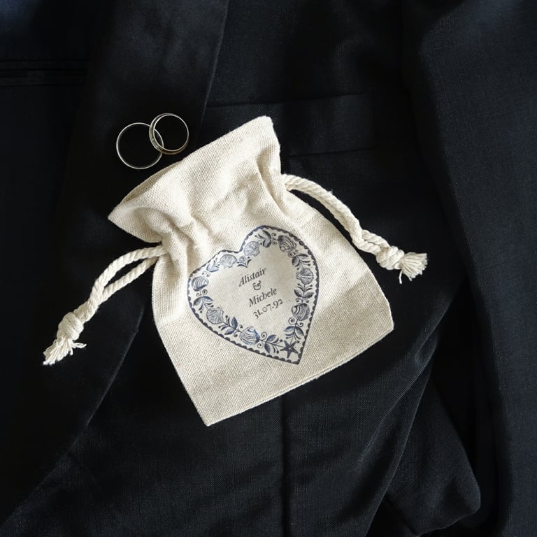 Personalised Wedding Ring Pouch - Coastal wedding ring bearer bag