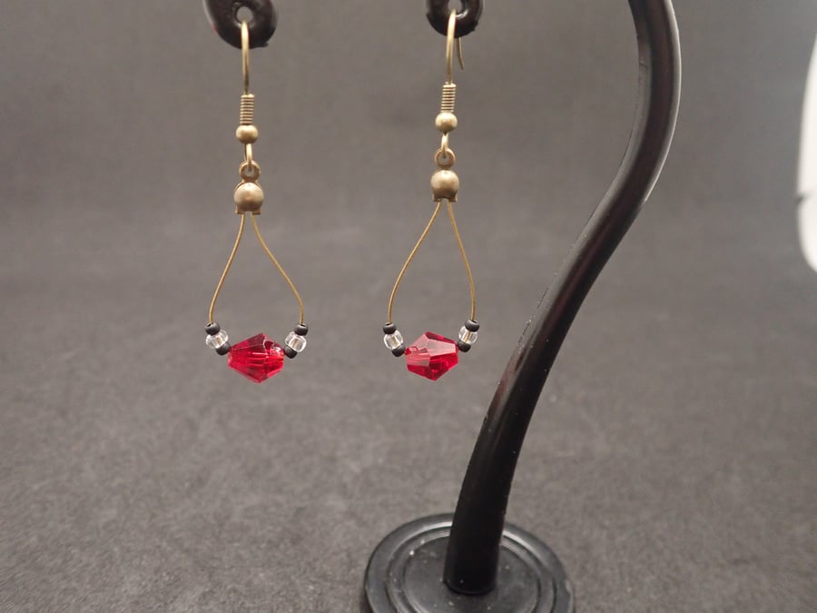 Red and Black Beaded Earring for Pierced Ears
