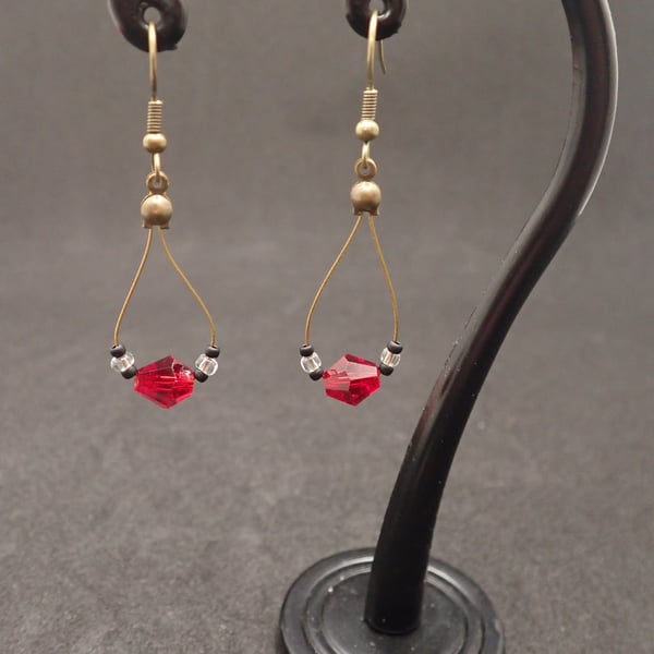Red and Black Beaded Earring for Pierced Ears