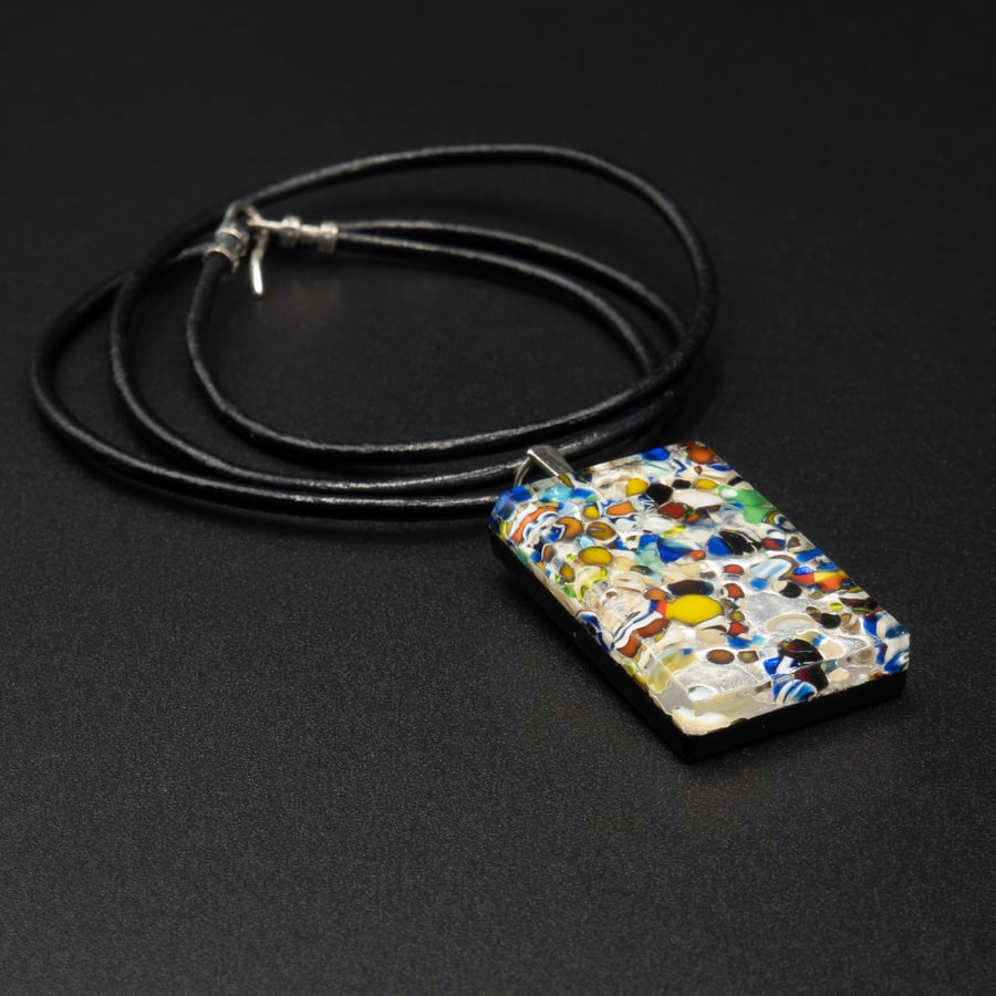 Venetian Murano glass multi coloured leather pendant necklace