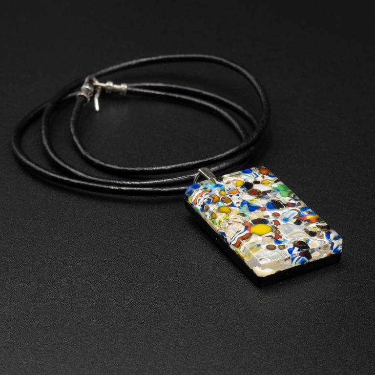 Venetian Murano glass multi coloured leather pendant necklace