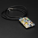Venetian Murano glass multi coloured leather pendant necklace