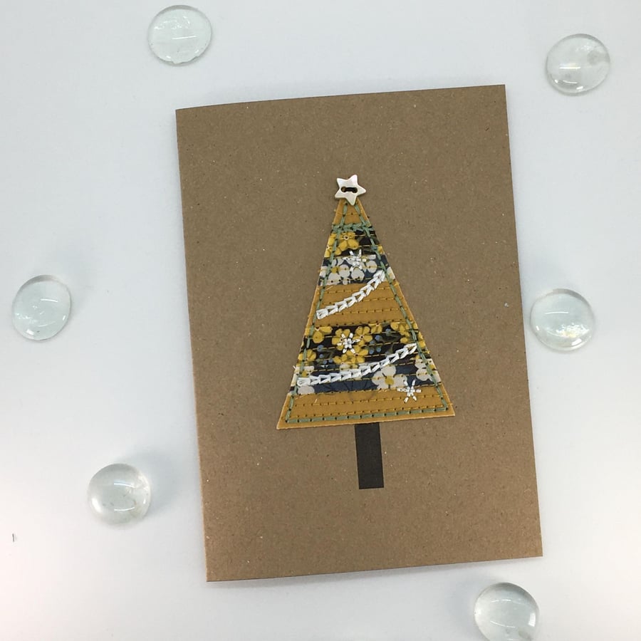 Christmas Tree Card, Scrappy Patchwork Tree Christmas Card, Xmas Textile Card
