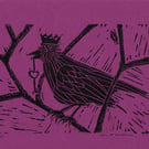 Key to your Heart - Lino printed in black on cerise pink backbround