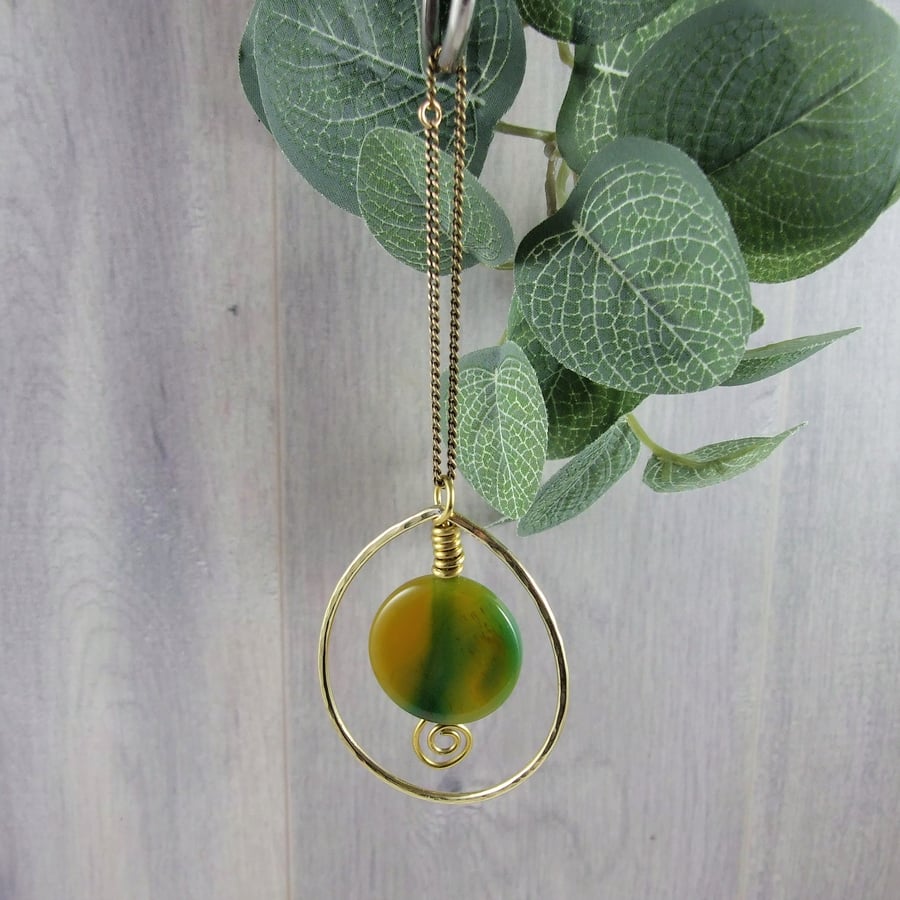 Hanging Decoration, Brass and Agate Gemstone Suncatcher 
