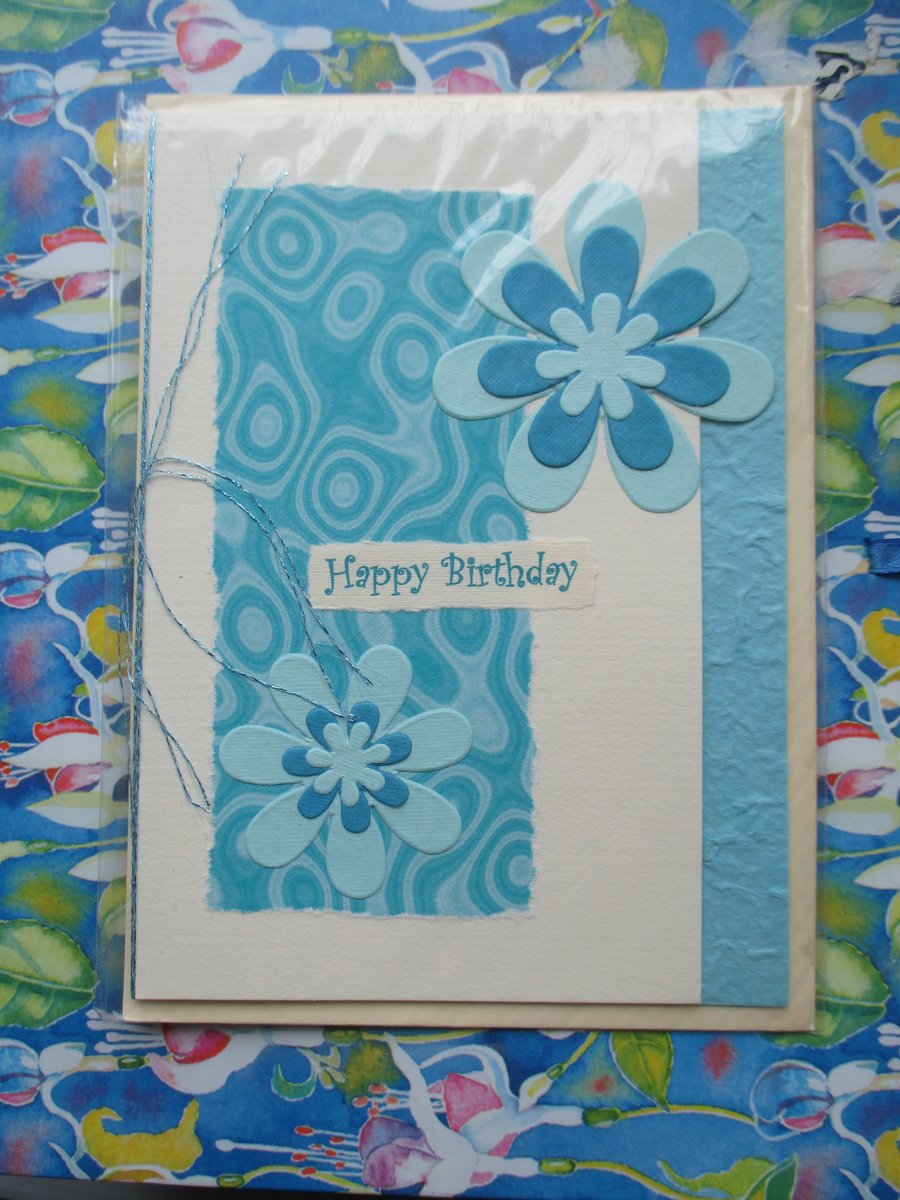 FLORAL BIRTHDAY CARD Turquoise & Aqua