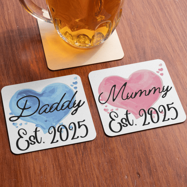 Mummy And Daddy Set Of Two Coasters New Parents 2025 Coaster Set Gift Cute Baby 