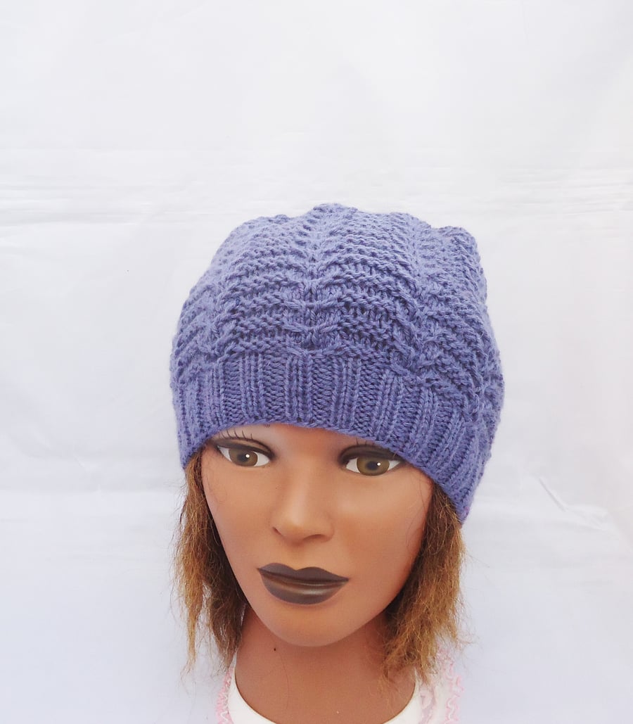 Women Hand Knit Hat, Women Slouchy, Women Beanie in Purple