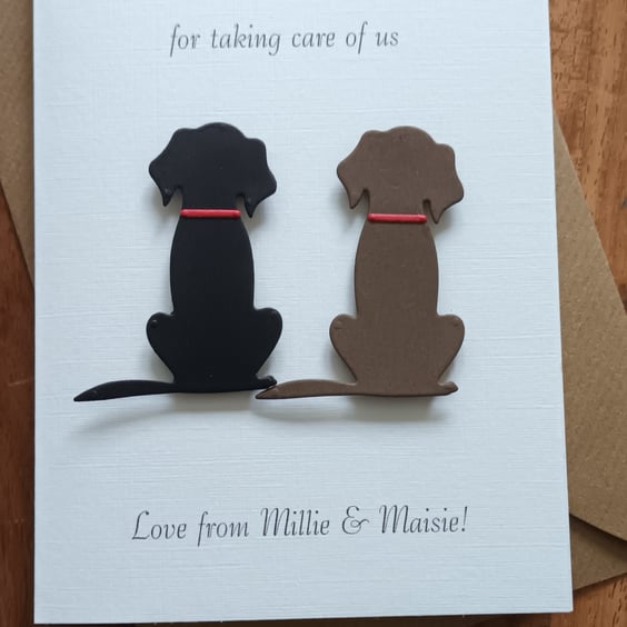 Thank You Card For Dog Carer, Walker, Groomer, Boarder. One Or Two Dogs