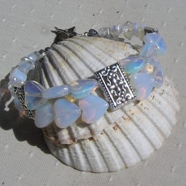 Opalite Crystal Gemstone Beaded Heart Bracelet "Whisper"