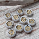 Czech white daisy coin beads, set of 10